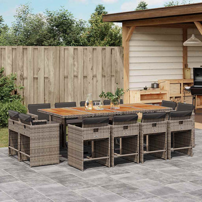 Set da Pranzo da Giardino 13pz con Cuscini Grigio in Polyrattan