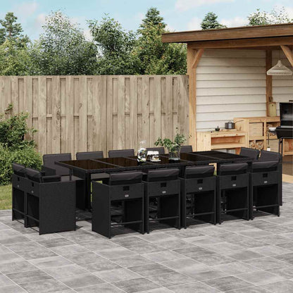 Set da Pranzo da Giardino 15 pz con Cuscini Nero in Polyrattan