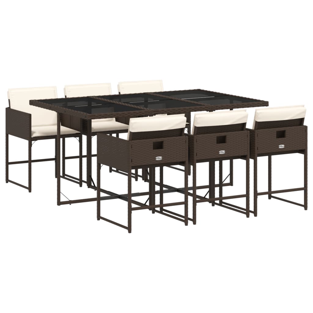 Set da Pranzo da Giardino 7pz con Cuscini in Polyrattan Marrone