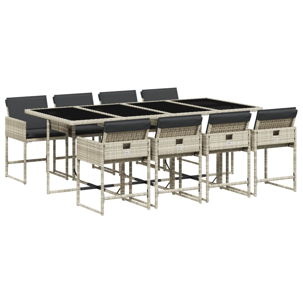 Set Pranzo da Giardino 9pz con Cuscini Grigio Chiaro Polyrattan
