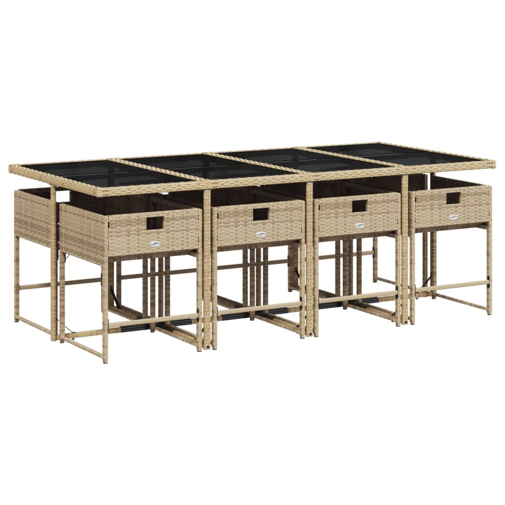 Set Pranzo da Giardino 9 pz con Cuscini Beige Misto Polyrattan