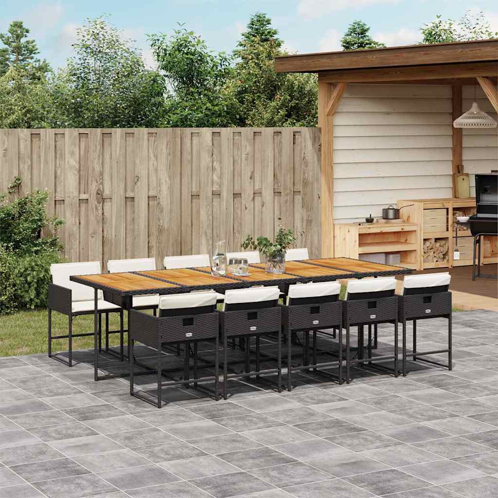 Set da Pranzo da Giardino 11 pz con Cuscini in Polyrattan Nero