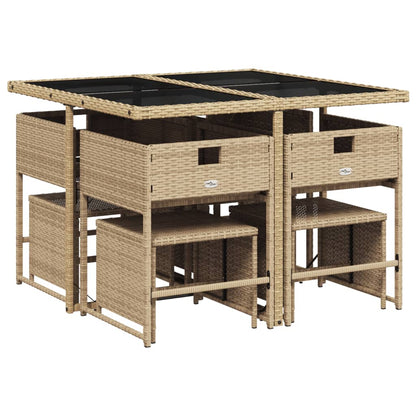 Set Pranzo da Giardino 9 pz con Cuscini Beige Misto Polyrattan