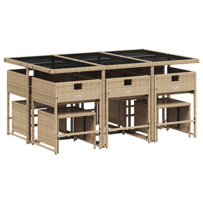 Set Pranzo da Giardino 11 pz con Cuscini Beige Misto Polyrattan