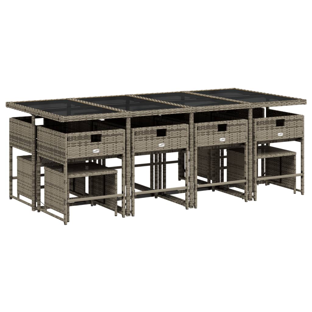 Set da Pranzo da Giardino 13pz con Cuscini Grigio in Polyrattan