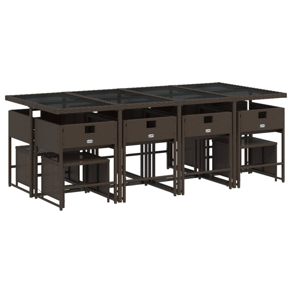 Set da Pranzo da Giardino 13pz con Cuscini Marrone Polyrattan