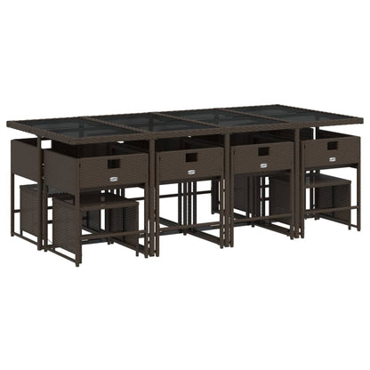 Set da Pranzo da Giardino 13pz con Cuscini Marrone Polyrattan
