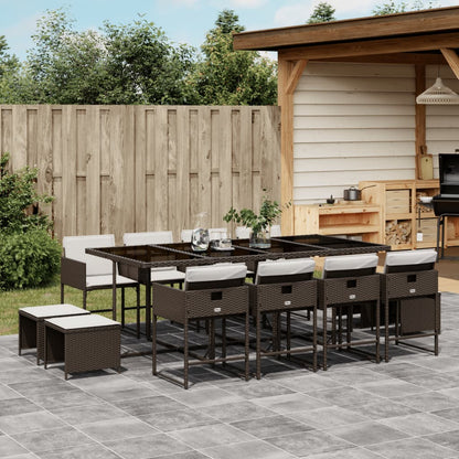 Set da Pranzo da Giardino 13pz con Cuscini Marrone Polyrattan