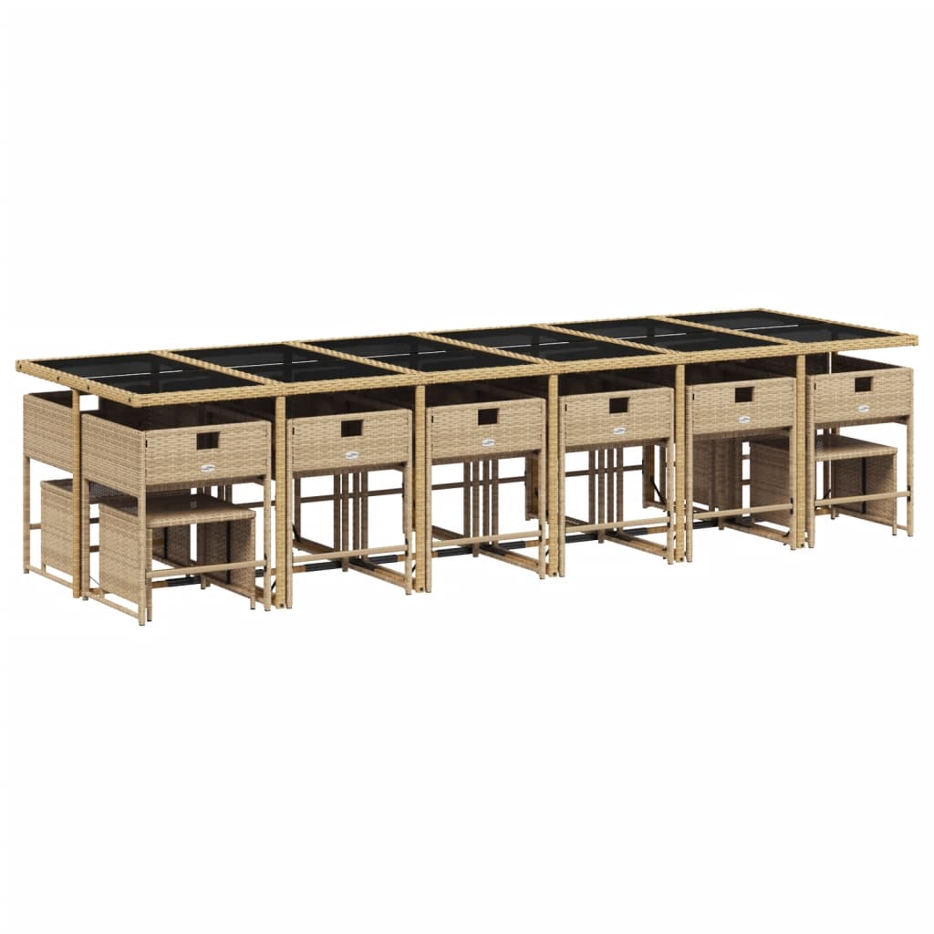 Set Pranzo da Giardino 17 pz con Cuscini Beige Misto Polyrattan