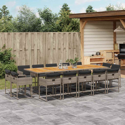 Set da Pranzo da Giardino 15 pz con Cuscini Grigio Polyrattan