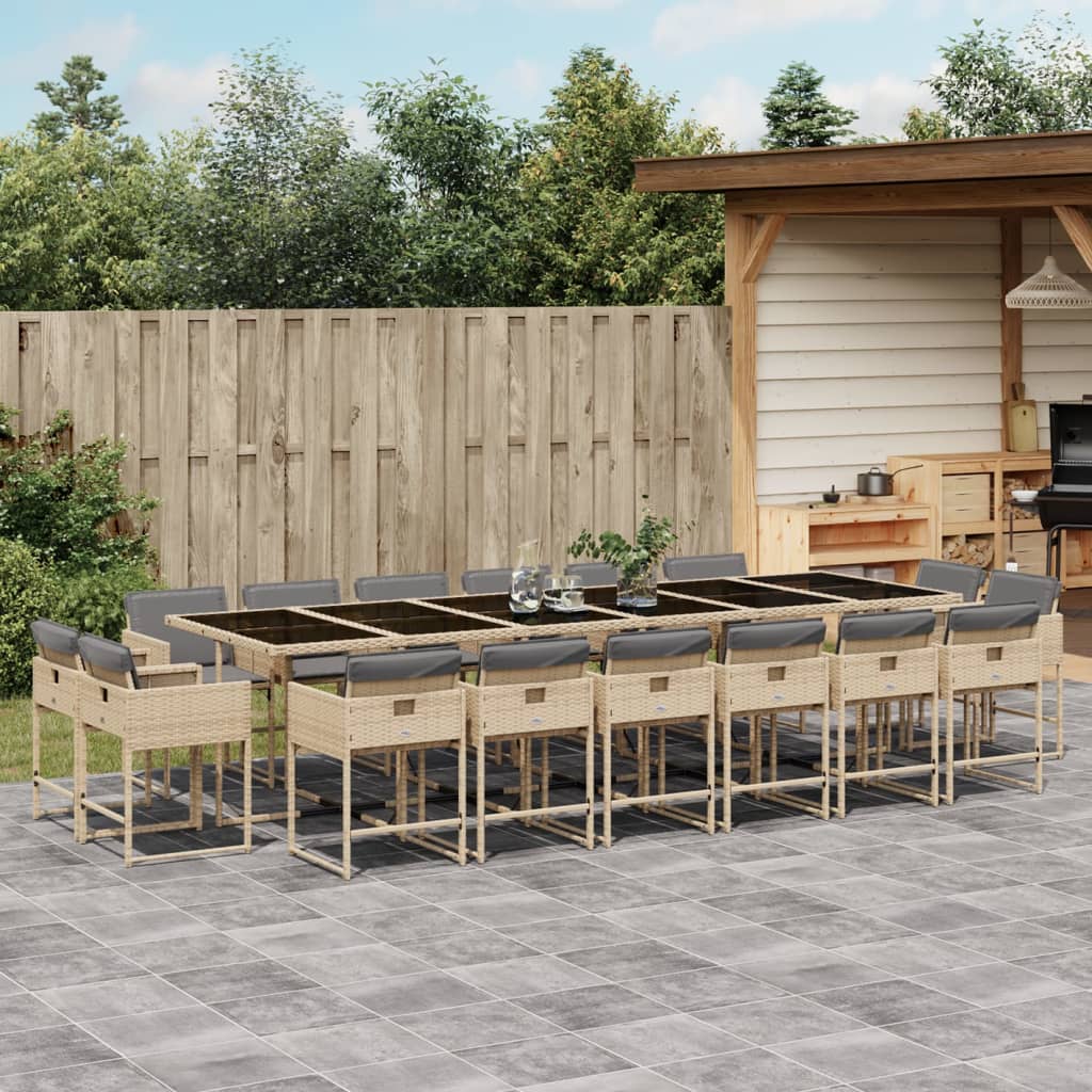 Set Pranzo da Giardino 17 pz con Cuscini Beige Misto Polyrattan