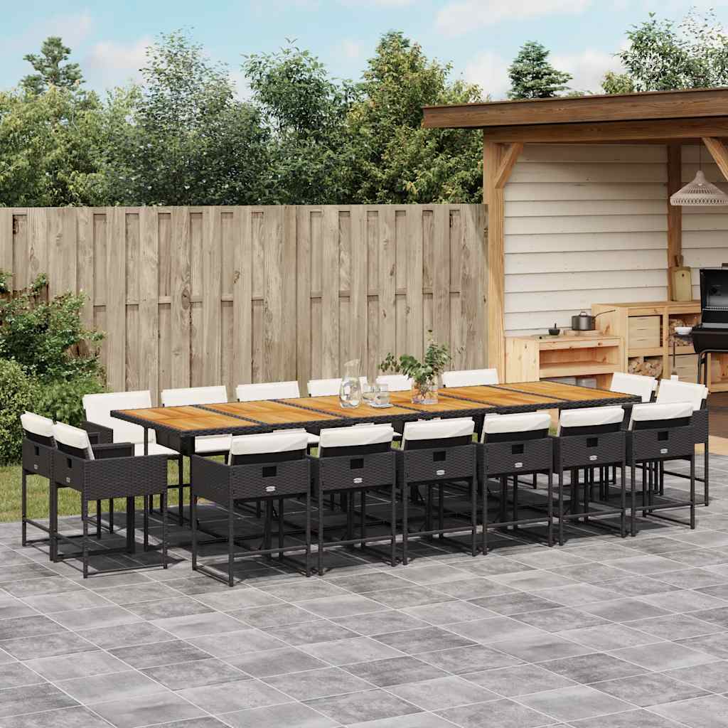 Set da Pranzo da Giardino 17 pz con Cuscini Nero in Polyrattan