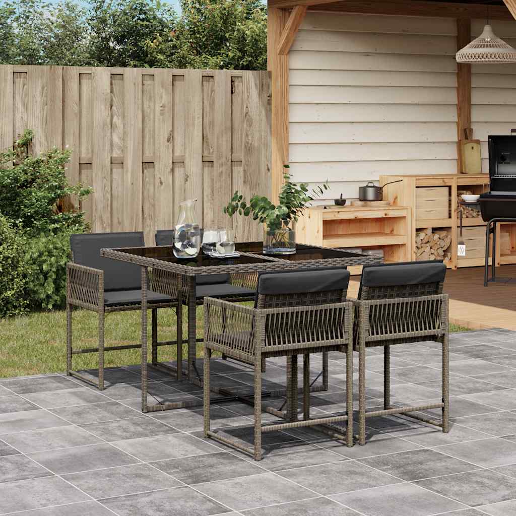 Set da Pranzo da Giardino 5 pz con Cuscini in Polyrattan Grigio