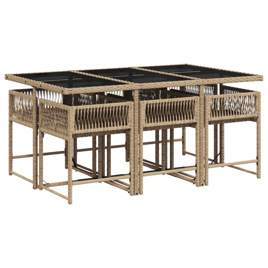 Set Pranzo da Giardino 7 pz con Cuscini Beige Misto Polyrattan