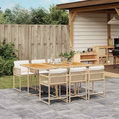 Set da Pranzo da Giardino 7 pz con Cuscini Beige in Polyrattan
