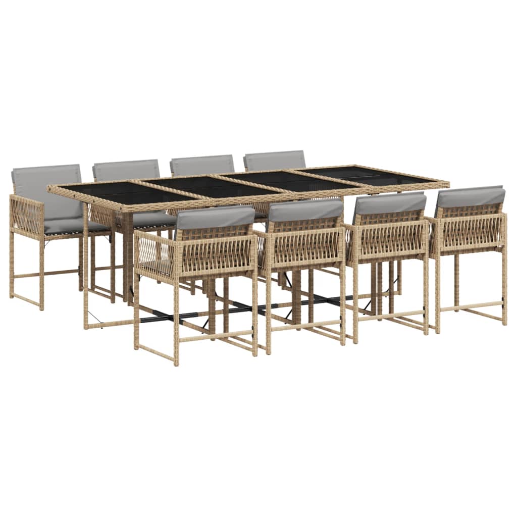 Set Pranzo da Giardino 9 pz con Cuscini Beige Misto Polyrattan