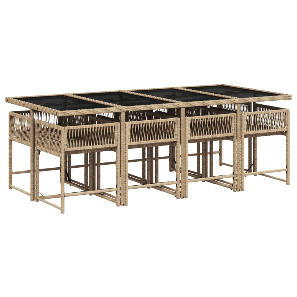 Set Pranzo da Giardino 9 pz con Cuscini Beige Misto Polyrattan