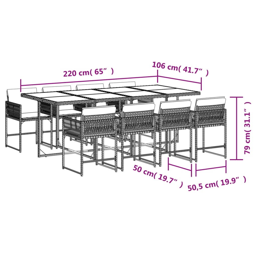 Set Pranzo da Giardino 9 pz con Cuscini Beige Misto Polyrattan