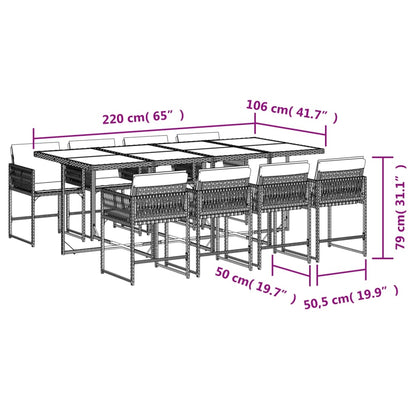 Set Pranzo da Giardino 9 pz con Cuscini Beige Misto Polyrattan