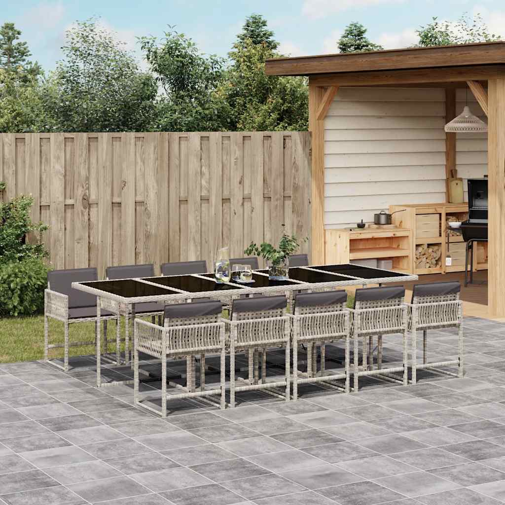 Set Pranzo Giardino 11pz con Cuscini Grigio Chiaro Polyrattan