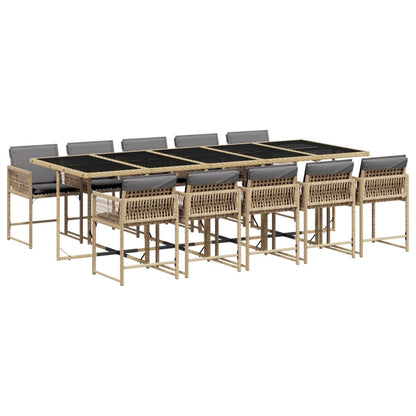 Set Pranzo da Giardino 11 pz con Cuscini Beige Misto Polyrattan