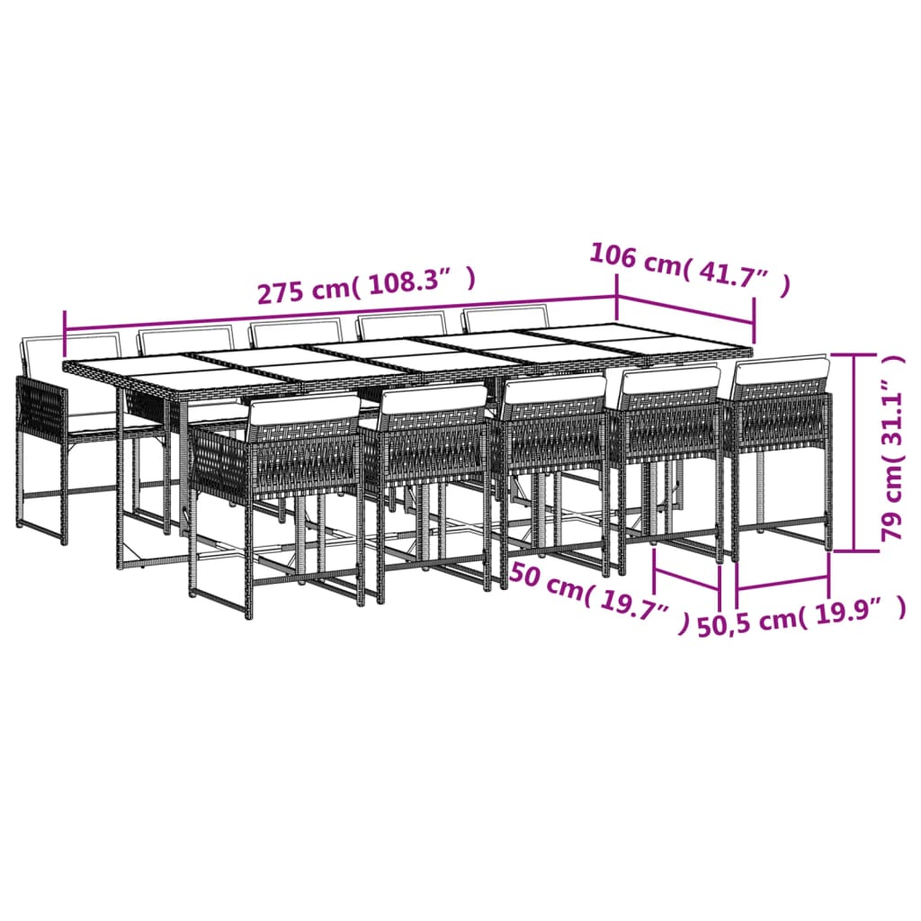 Set Pranzo da Giardino 11 pz con Cuscini Beige Misto Polyrattan