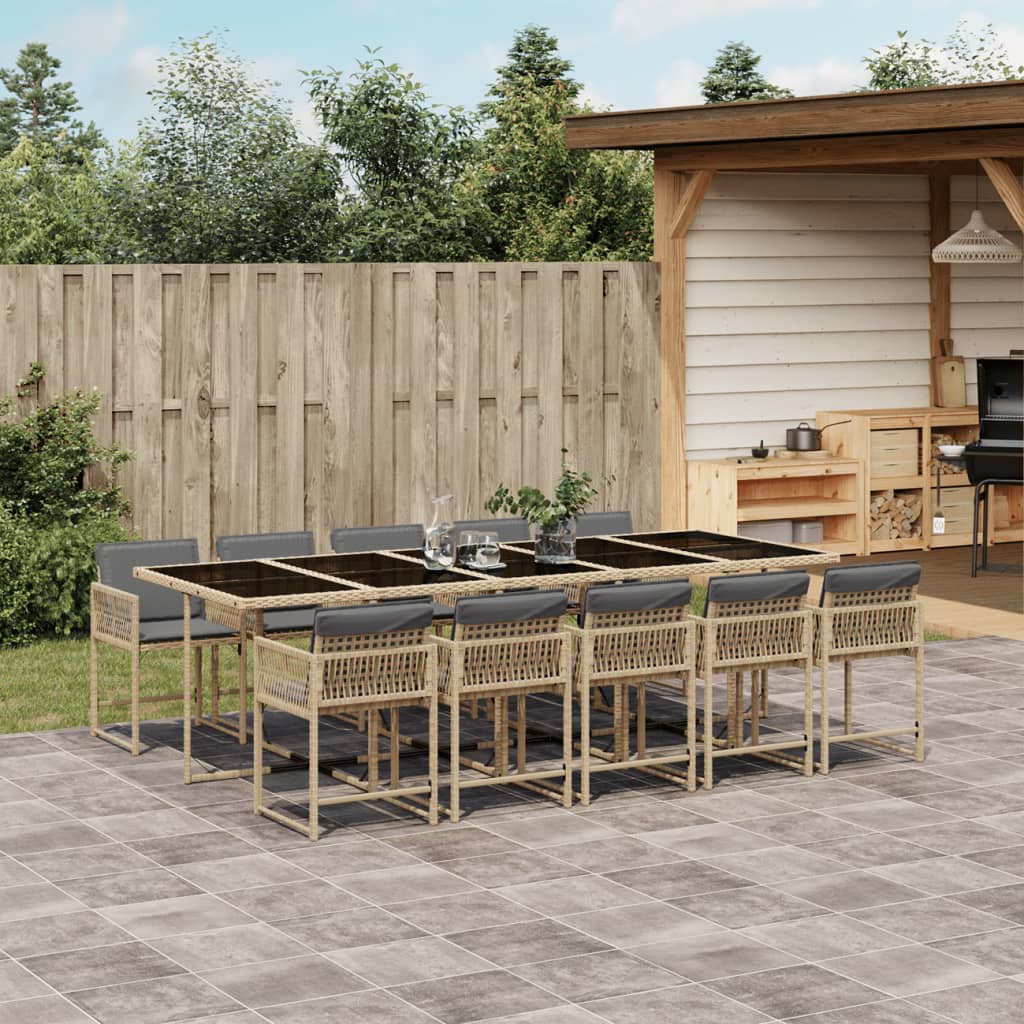 Set Pranzo da Giardino 11 pz con Cuscini Beige Misto Polyrattan