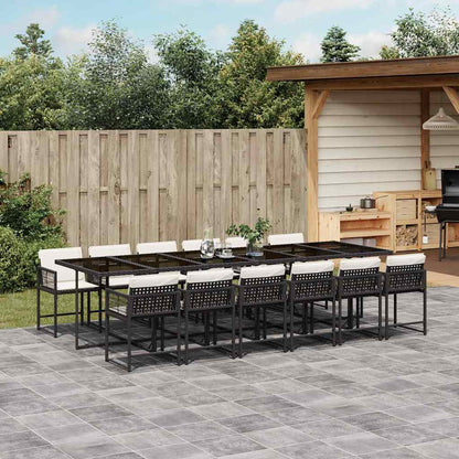 Set da Pranzo da Giardino 13pz con Cuscini Nero in Polyrattan