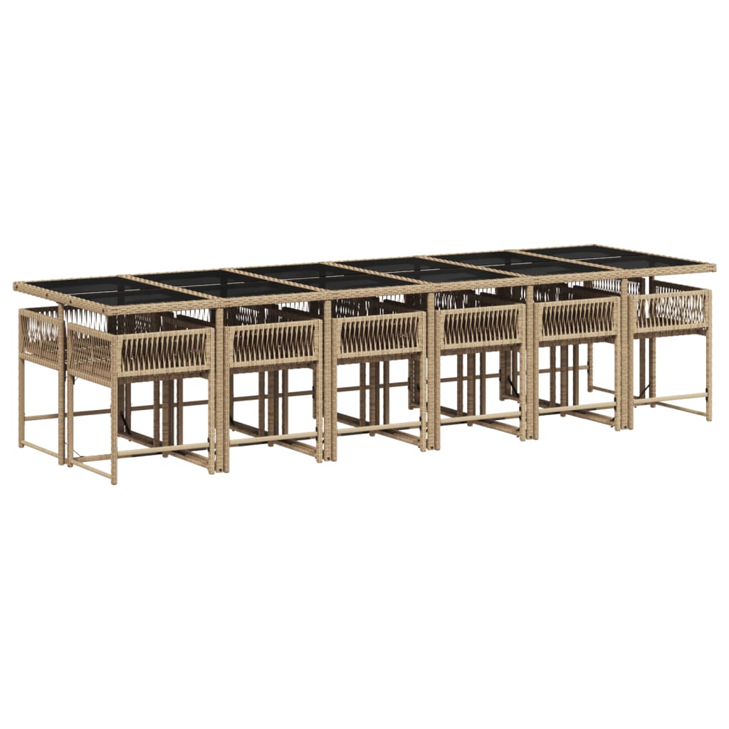 Set Pranzo da Giardino 13 pz con Cuscini Beige Misto Polyrattan