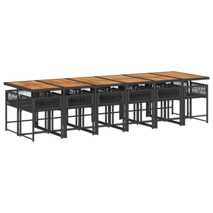 Set da Pranzo da Giardino 13pz con Cuscini Nero in Polyrattan