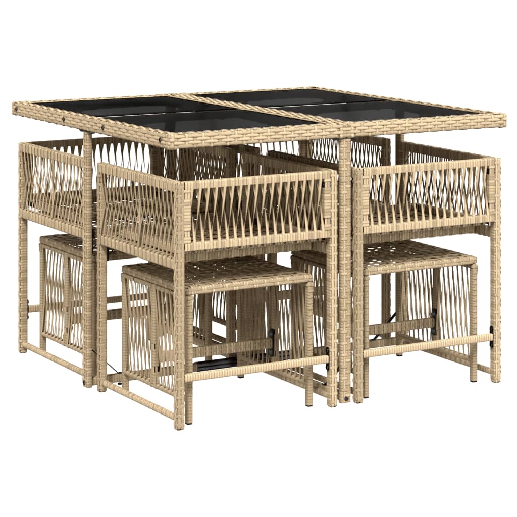 Set Pranzo da Giardino 9 pz con Cuscini Beige Misto Polyrattan