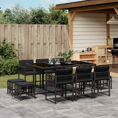 Set da Pranzo da Giardino 11 pz con Cuscini in Polyrattan Nero