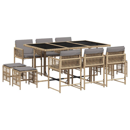 Set Pranzo da Giardino 11 pz con Cuscini Beige Misto Polyrattan