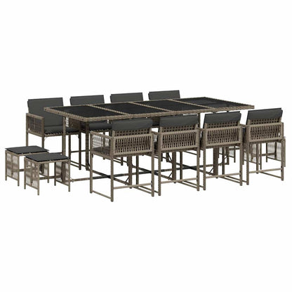 Set da Pranzo da Giardino 13pz con Cuscini Grigio in Polyrattan