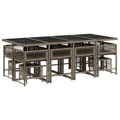 Set da Pranzo da Giardino 13pz con Cuscini Grigio in Polyrattan