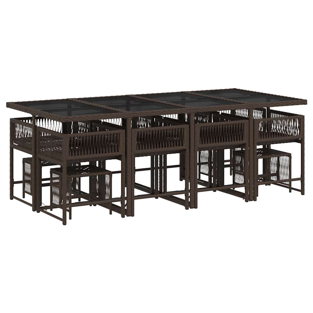 Set da Pranzo da Giardino 13pz con Cuscini Marrone Polyrattan