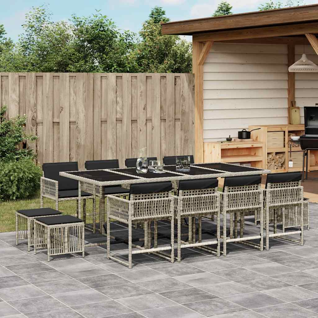 Set da Pranzo da Giardino 13pz con Cuscini Grigio in Polyrattan