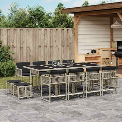 Set da Pranzo da Giardino 13pz con Cuscini Grigio in Polyrattan