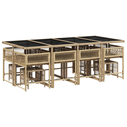 Set Pranzo da Giardino 13 pz con Cuscini Beige Misto Polyrattan