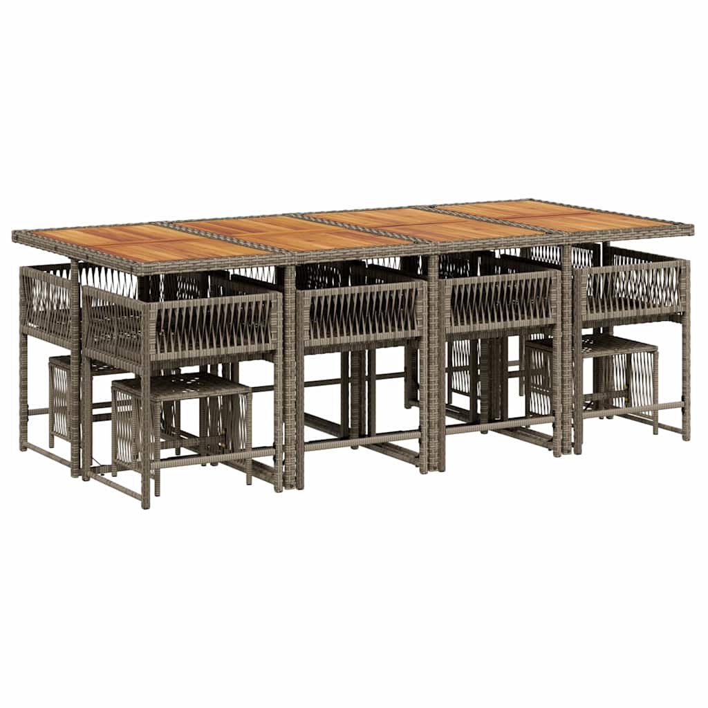 Set da Pranzo da Giardino 13pz con Cuscini Grigio in Polyrattan