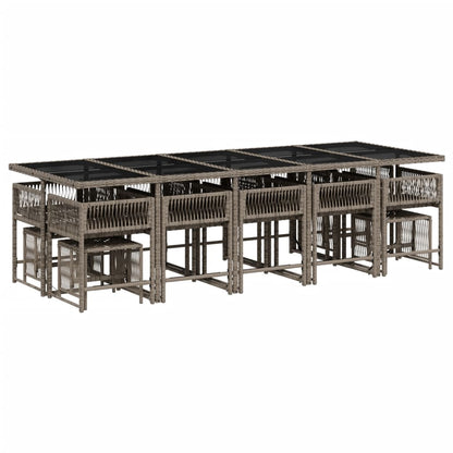 Set da Pranzo da Giardino 15 pz con Cuscini Grigio Polyrattan