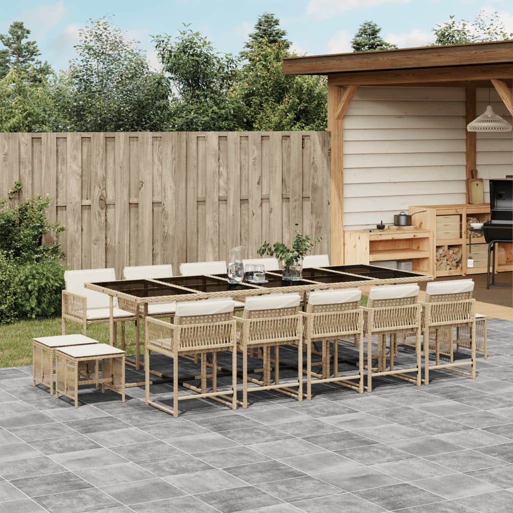 Set da Pranzo da Giardino 15 pz con Cuscini Beige in Polyrattan