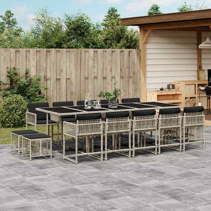 Set da Pranzo da Giardino 15 pz con Cuscini Grigio Polyrattan