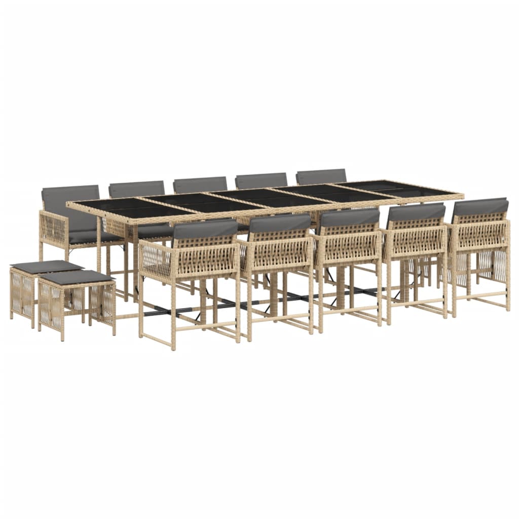 Set Pranzo da Giardino 15 pz con Cuscini Beige Misto Polyrattan