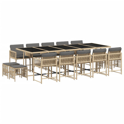 Set Pranzo da Giardino 15 pz con Cuscini Beige Misto Polyrattan