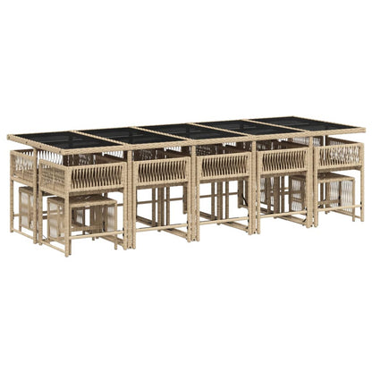 Set Pranzo da Giardino 15 pz con Cuscini Beige Misto Polyrattan