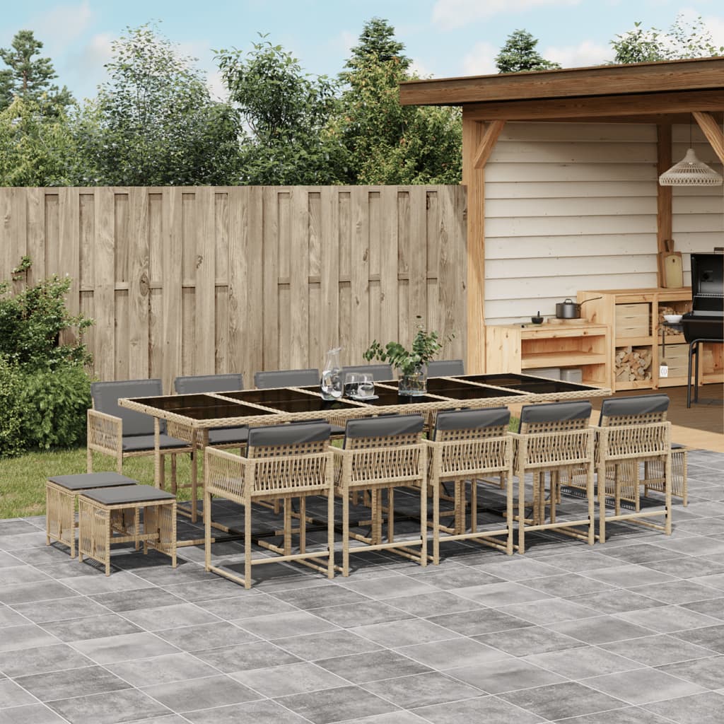 Set Pranzo da Giardino 15 pz con Cuscini Beige Misto Polyrattan