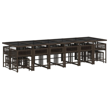 Set da Pranzo da Giardino 17 pz con Cuscini Marrone Polyrattan