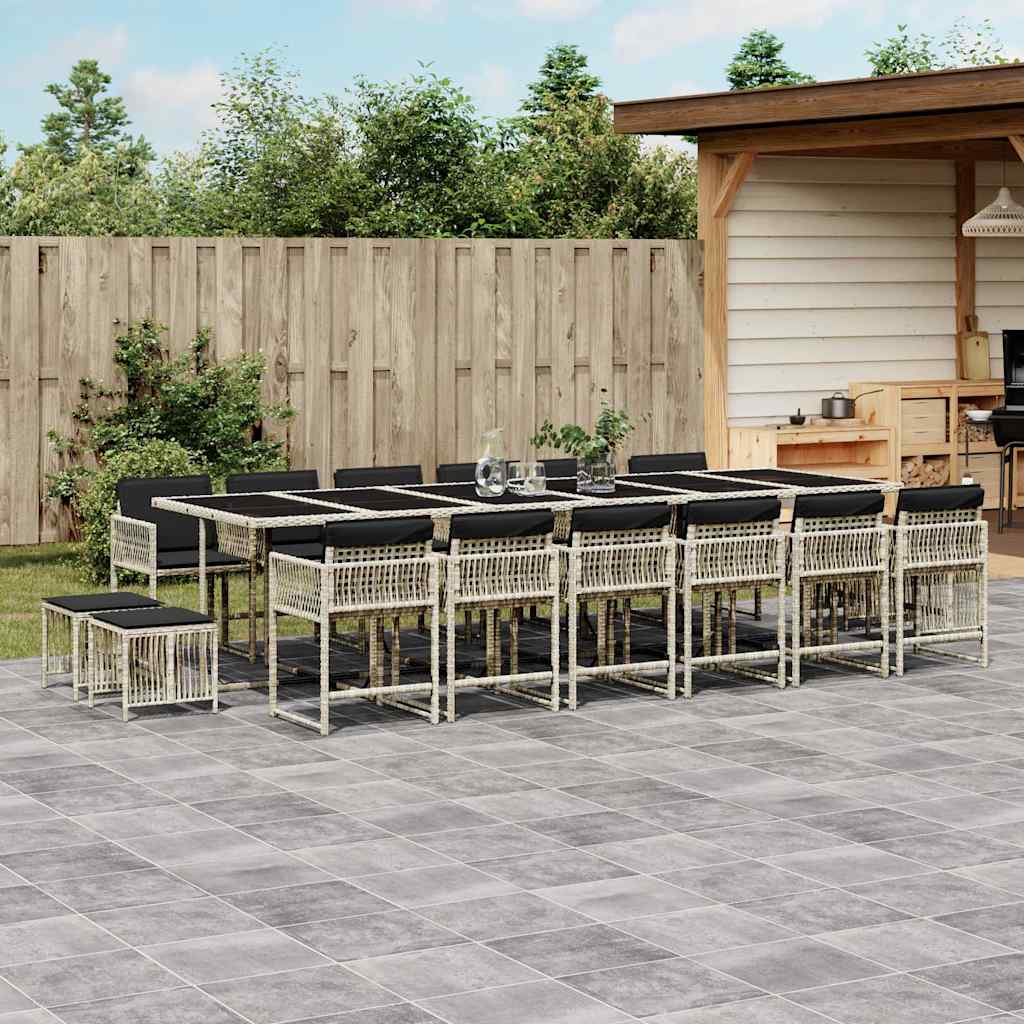 Set da Pranzo da Giardino 17pz con Cuscini Grigio in Polyrattan