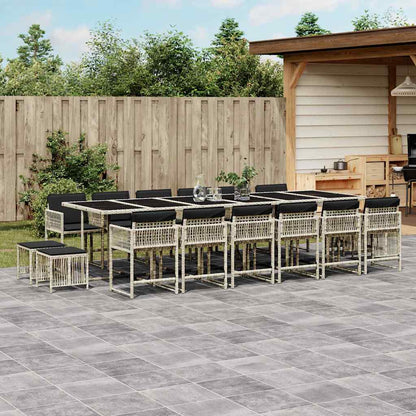Set da Pranzo da Giardino 17pz con Cuscini Grigio in Polyrattan